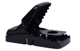 Black reusable rat snap trap with interlocking teeth and quick-release design for effective indoor and outdoor rodent control