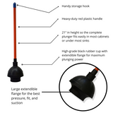 Heavy-Duty Clog Removal Plunger descriptions.