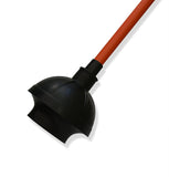 Heavy-duty toilet plunger designed to clear stubborn clogs in toilet bowls and sinks.