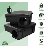 Reusable and weather-resistant rat bait stations in a two-pack for convenient indoor and outdoor rodent control and bait replacement.