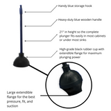 Heavy-Duty Toilet Plunger for Clogs in Toilet Bowls and Sinks in Homes, Commercial and Industrial Buildings